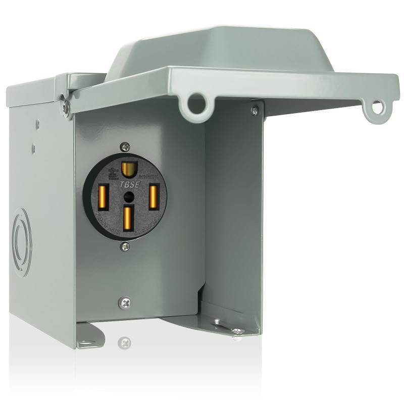 lot 22490 image: BEBOBLY 50 Amp RV Power Outlet Box, 125250 Volt NEMA 14-50R Outlet, Lockable Enclosed Outdoor Plug, Electrical Receptacle Panel, Weatherproof Temporary Hookup for RV Camper Car Travel Generator - Retail $29