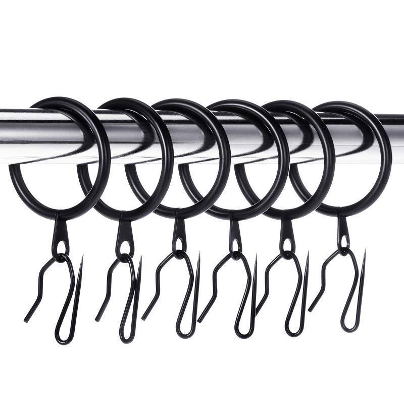lot 40895 image: Hotop 30 Pcs Metal Drapery Curtain Rings 0.981.261.65 inch Interior Diameter and 30 Pcs Hanging Curtain Drapery Pin Hooks for Window Door Shower(Black,32 mm) - Retail $15