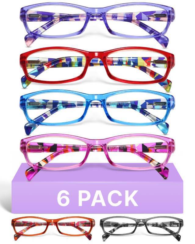 lot 40929 image: Gaoye Reading Glasses for Women, 6 pack Fashion Readers for Women Spring Hinge Eye Glasses, Blue Light Reading Glasses - Retail $16