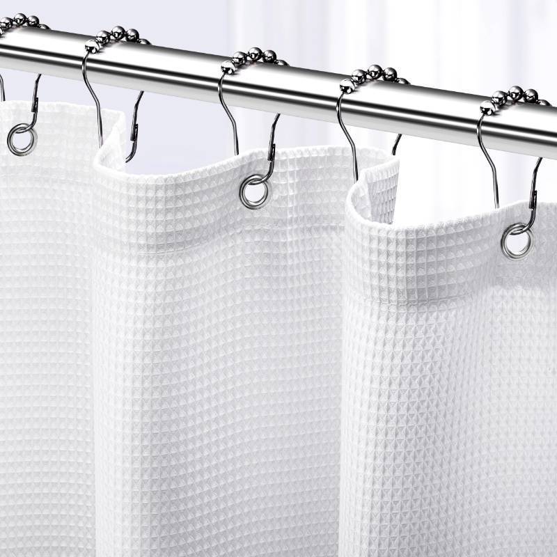 lot 50311 image: NEATERIZE Stall Shower Curtain White - Hotel Style Shower Curtains for Bathroom with Waffle Design, 36x72 Inches - White Fabric Shower Curtain - Retail $9