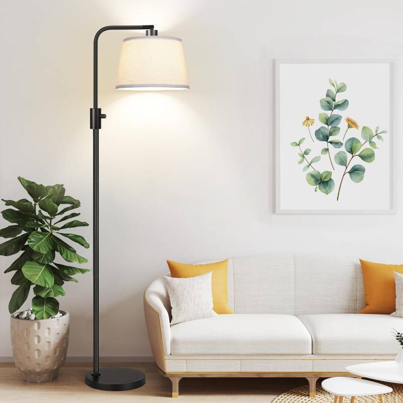 lot 3923 image: Upgraded Dimmable Floor Lamp, 1000 Lumens LED Edison Bulb Included, Arc Floor Lamps for Living Room Modern Standing Lamp with Linen Shade, Tall Lamp for Bedroom Office Dining Room- Black - Retail $37
