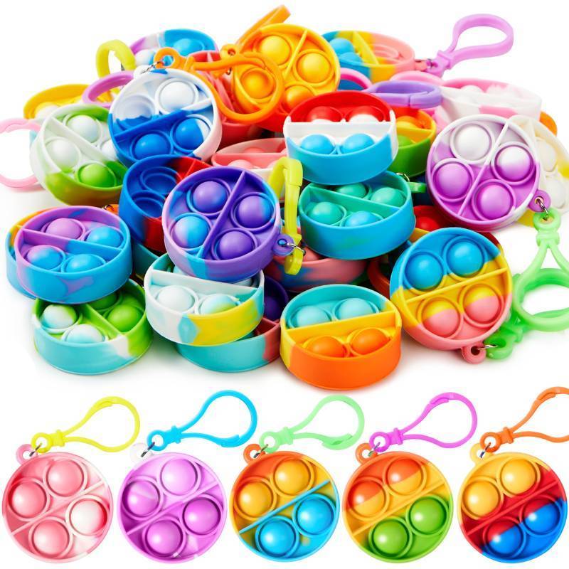 lot 31968 image: JOYIN Round Pop Fidget Keychain 30 Pack Pop Fidget Toys Bulk Party Favors for Kids 4-8,8-12 Years, Birthday Goodie Bags Stuffers Back to School Gifts for Students Classroom Prizes Sensory Toys - Retail $7