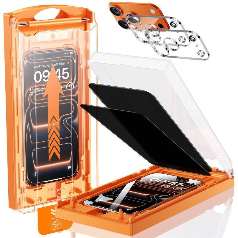 lot 29534 image: MRGLAS TOP 9H Glass 22 Packs for iPhone 17 Pro Max Privacy Screen Protector with Camera Lens Protector Zero Bubble10X Military Protection 17 ProMax Tempered Glass Full Edge Coverage,Case-Friend - Retail $28