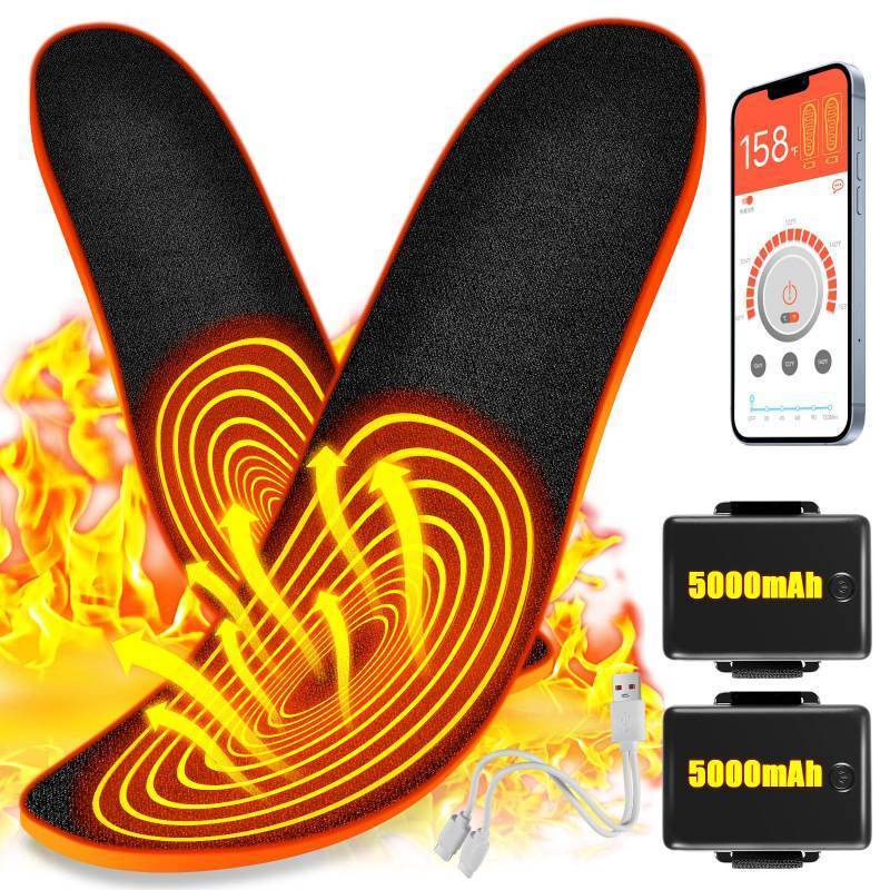 lot 21980 image: Heated Insoles for Men & Women with APP Control, 5000mAh Heated Insoles Rechargeable, Electric Foot Warmers for Hiking, Skiing, Camping, Hunting, Outdoor Work