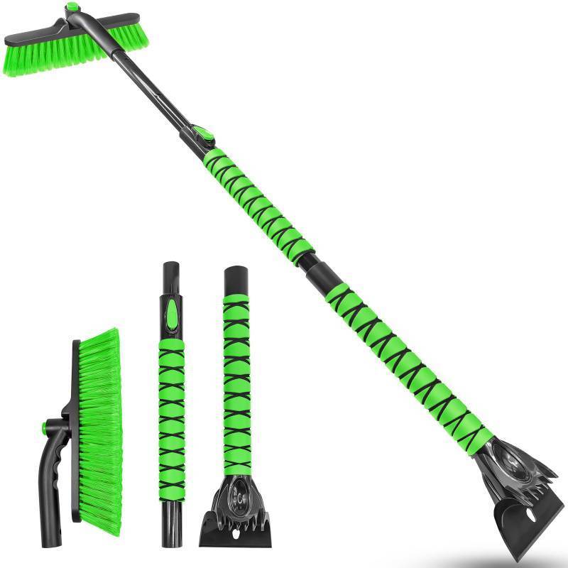 lot 29011 image: HEEYA 51 Inch Snow Brush for Trucks, Extendable Long Handle Ice Scraper with Brush with Foam Grip, SUV Heavy Duty Snow Brush with Ice Scraper for Car Auto Jeep RV Vehicle Windshield Window - Green