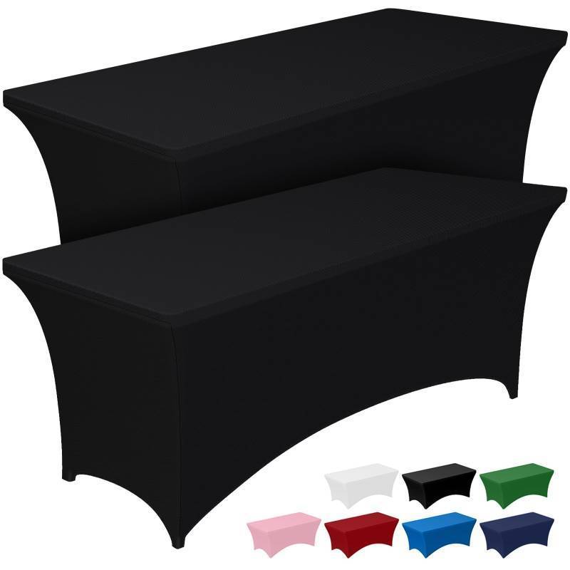 lot 45057 image: Pureegg Spandex Tablecloth 6ft - 2 Pack, Fitted and Tight Cloth for Rectangle Table, Wrinkle-Free and Stretch Table Cover for Party, Wedding, Banquet and Birthday, Black - Retail $17