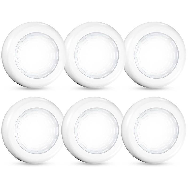 lot 22168 image: Tap Light 6 Pack Portable LED Puck Touch Night Lights - Battery Operated Under Cabinet Lighting for Kitchen, Closet, Classroom, Indoor & Outdoor - Retail $10