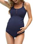 Maternity Swimsuit One Piece Ruched Full Coverage Pregnancy Bathing Suits Button Down Nursing Swimwear Navy Medium - Retail: $24