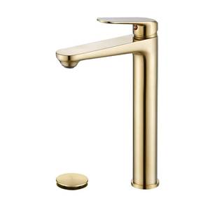 lot 23221 image: Contemporary Brushed Gold Single Handle One Hole Bathroom Vessel Sink Faucet Commercial, Lavatory Vanity Vessel Sink Mixer Tap Tall Spout Deck Mount Plumbing Fixtures
