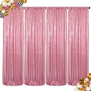 lot 23235 image: ShinyBeauty Sequin Backdrop Curtains 4 Panels Fuchsia Pink 2FTx8FT Sequin Fabric Photo Backdrop Curtains Fuchsia Pink Glitter Curtains for Party Baby Shower Studio Backdrop - Retail $38