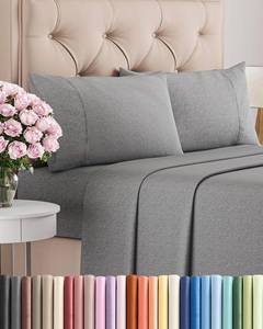 lot 23238 image: Full Size 4 Piece Sheet Set - Comfy Breathable & Cooling Sheets - Hotel Luxury Bed Sheets for Women & Men - Deep Pockets, Easy-Fit, Soft & Wrinkle Free Sheets - Heathered Grey Oeko-Tex Bed Sheet Set - Retail $31