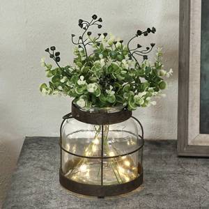 lot 23244 image: Vintage Glass Farmhouse Vase, Rustic Lantern Decor with Plants Flowers Lights Vintage Style Vases for Home Decor Floral Arrangement Hostess Gift - Retail $26