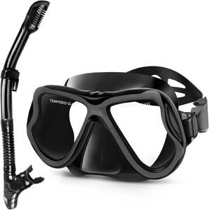 lot 23247 image: Greatever Dry Snorkel Set,Panoramic Wide View Anti-Fog Scuba Diving Mask,Professional Snorkeling Gear for Adults Kids - Retail $30