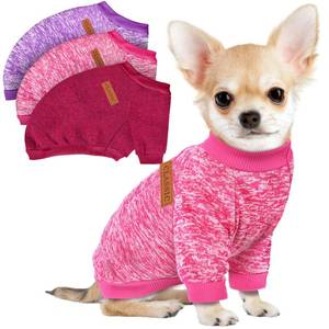 lot 23250 image: 3 Pack Dog Sweaters for Small Dogs Girl Boy Winter Fleece Clothes Warm Soft Dog Sweatshirt Outfit for Dogs Cats Pet Apparel - Retail $24
