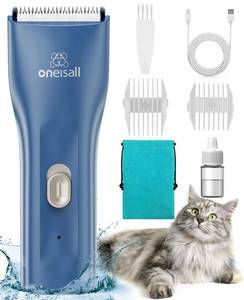 lot 23254 image: oneisall Pet Clipper for Cat Matted Hair, Pet Shaver for Cats Quiet Pet Clippers Waterproof Cordless Cat Clippers for Matted Hair Long Hair with Storage Bag (Blue) - Retail $19