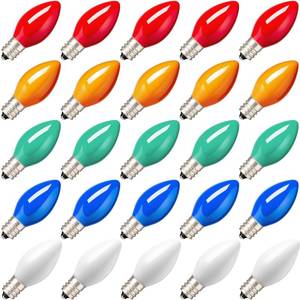 lot 23262 image: Joiedomi 25 Pack Replacement Light Bulbs, Christmas Outdoor, Indoor, Lawn, Tree, Panel Decor Candelabra Base, Longer Life 120 Volt (Multicolor, C7  E12) - Retail $15