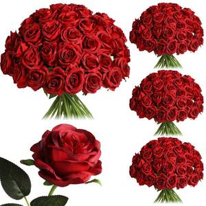 lot 23266 image: Nubry 50pcs Artificial Burgundy Roses Bulk, Fake Red Roses Flower with Stems Realistic Flowers for Wedding Centerpiece Home Party Decor(Burgundy) - Retail $28