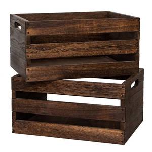 lot 23271 image: JIANGRENMU Rustic Vintage Brown Wooden Storage Crates Set, 2 Pack , 16.5 X 12 X 8.3wood crate box Handmade Farmhouse Decorative Crate with Handles for Books, Clothes Storage & Display - Retail $40