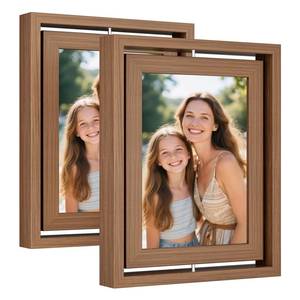 lot 24707 image: WILTYAPF 2 Pack 5x7 Walnut Rotating Floating Picture Frames, Double-Sided Solid Wood Photo Frame with HD Glass, Shatterproof, Fade Resistant, UV Protection, Vertical or Horizontal Tabletop Display - Retail $23