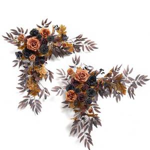 lot 24710 image: Lings moment 2PCS Halloween Artificial Floral Swags Centerpieces Wedding Black Flower Garland Rose Greenery Arrangements for SweetheartHead Table Decor Car Wall Garden Decor Orange - Retail $75