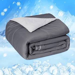 lot 24718 image: HOMFINE Cooling Comforter Japanese Double-Sided Cold Tech Fabric Cooling Blanket for Night Sweats Hot Sleepers, Q-Max 0.45 Soft Breathable Silky Smooth Lightweight Grey Summer Comforter Queen - Retail $60