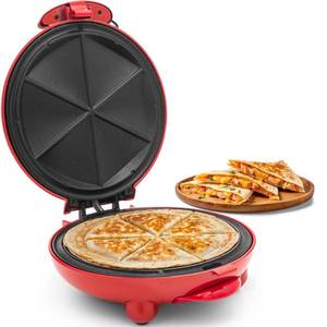 lot 24735 image: Elite Gourmet EQD-413 Electric Non-Stick 8 Quesadilla Maker, Easy-Slice 6-Wedge, Grilled Cheese Corn Flour Tortilla Snacks, Red - Retail $25