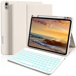 lot 24737 image: kenke for iPad 1110th Gen Case with Keyboard 1110.9 inch 2025 A162022, Detachable Wireless Bluetooth Keyboard Case with Right Side Pencil Holder, Backlit White Round Keycaps (Cream) - Retail $28