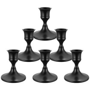 lot 24739 image: zeochyni Set of 6 Black Taper Candle Holders, Vintage Metal Candlestick Holders for Dinner Room Table Centerpiece or Mantel Wedding Party Decor - Retail $16