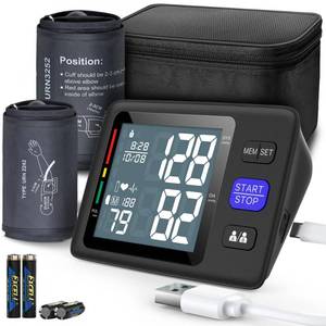 lot 24740 image: Blood Pressure Machine Upper Arm, 2 Size Cuffs ML and XL, MediumLarge 9-17 and Extra Large XL 13-21, Accurate Automatic Digital BP Monitor, Large Backlit LCD, 2-User 1000 Memories - Retail $50