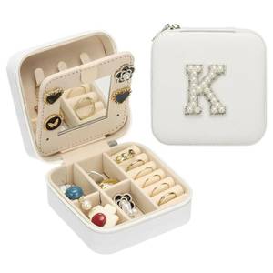 lot 24746 image: PATIKIL Travel Jewelry Case, K Initial Small Travel Jewelry Box Organizer Rings Earrings Storage Case Personalized Gifts for Women Girls Birthday Christmas Bridesmaid Gifts, White - Retail $10