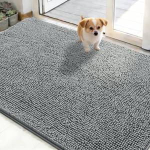 lot 24751 image: OLANLY Dog Door Mat for Muddy Paws 48x30, Absorbs Moisture and Dirt, Absorbent Non-Slip Washable Doormat, Quick Dry Chenille Mud Mat for Dogs, Entry Indoor Entryway Carpet for Inside Floor, Grey - Retail $25