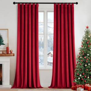 lot 24762 image: MIULEE Christmas Velvet Curtains 108 Inch Length 2 Panels Set for Bedroom, Pinch Pleat Back Tab Luxury Thermal Insulated Living Room Darkening Pleated Blackout Extra Long Window Curtain with Hook Red - Retail $31