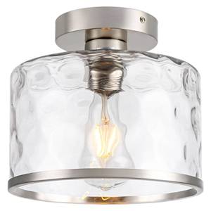 lot 24765 image: Zlepmlla Modern Semi Flush Mount Ceiling Light with Industrial Clear Hammered Glass Lampshade, Farmhouse Ceiling Lights fixtures in Satin Nickel for Hallway Kitchen Bathroom Bedroom - Retail $38