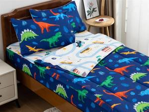 lot 24766 image: NTBED Dinosaur Printed Zipper Bedding Sets Twin Lightweight Microfiber Leaf Comforter Set with Fitted Sheet Pillow Covers,Blue - Retail $38