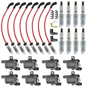 lot 24772 image: CNPAPC 8PC UF262 Round Ignition Coil Pack & 41-962 Spark Plugs & Wires Set Compatible with 1999-06 Classic Chevy Silverado GMC Sierra Cadillac Escalade Tahoe Yukon 4.8L 5.3L 6.0L Replace D585 19005218 - Retail $82