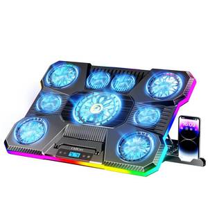 lot 24784 image: ChillCore Laptop Cooling Pad, RGB Lights Laptop Cooler 9 Fans for 15.6-19.3 Inch Laptops, Gaming Laptop Fan Cooling Pad with 8 Height Stands, 2 USB Ports - A21 Blue - Retail $37