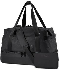lot 24789 image: Weekender Bags for Women, BAGSMART Travel Duffel Bags with Shoe Compartment,Personal Item Travel Bag for Airlines, Carry on Overnight Tote Bag with Toiletry Bag(Black,2pcs) - Retail $30