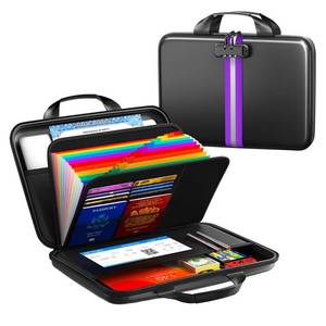 lot 24794 image: Fireproof Document Organizer with Lock, Rigid EVA File Box with 13-Pocket Accordion Folder for Important Documents & Tablets under 11, Lightweight Safe Storage for Home, Office & Travel (Small Size) - Retail $39