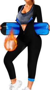 lot 24797 image: QZSH Sauna Jumpsuit for Women Sweat Suit Full Body Slimming Top and Pants Heat Trapping Shapewear Waist Trainer Tights,Adjustable Waist Belt,Breathable Armpit and Crotch(BH70015-01-M) - Retail $28