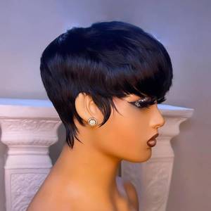 lot 28878 image: VRZ Pixie Cut Wig for Black Women Human Hair Pixie Wigs for Women Straight Black Color Human Hair Layered Gluless Full Machine Made Short Wigs for Black Women Daily Use - Retail $24
