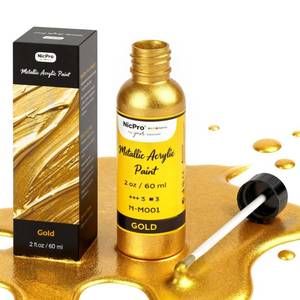 lot 28882 image: Nicpro Gold Leaf Paint - 2oz60ml Metallic Gold Acrylic Paint, Water-Based Non Toxic Non Fading Touch Up Paints for Crafts, Metal, Wood, Clay, Canvas, Furniture, Handcrafts, Art Supplies - Retail $9