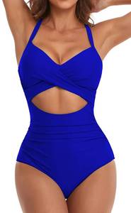 lot 28890 image: Eomenie Womens One Piece Swimsuits Tummy Control Cutout High Waisted Bathing Suit Wrap Tie Back 1 Piece Swimsuit Royal Blue 2XL - Retail $37