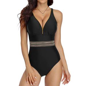 lot 28893 image: Jusfitsu Womens One Piece Swimsuit Tummy Control Slimming Mesh Sexy Bathing Suit 2025 V Neck Swimwear Black M