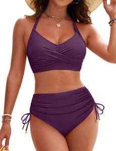 lot 28896 image: Blooming Jelly Womens High Waisted Bikini Sets Two Piece Swimsuit Drawstring Tummy Control Bathing Suit (Large, Purple) - Retail $37
