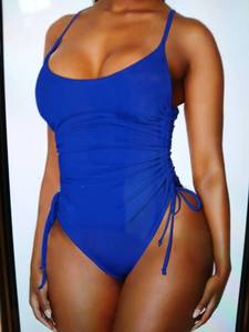 lot 28897 image: Viottiset Womens Ruched High Cut One Piece  Tummy Control Swimsuit Blue Pattern Large (Style May Vary)