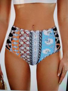 lot 28903 image: Zaful Womens High Waisted Bikini Bottom Side Mesh Spliced Sides Small Multicolor