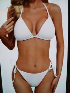 lot 28904 image: Zonsaoja Womens String Bikini Set Tie Front Top Side Tie Bottoms White Small (Style May Vary)