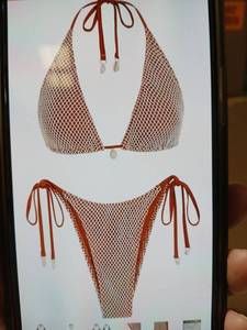 lot 28908 image: Zaful Womens Triangle Bikini Multiway Fishnet Tie Side Bandeau Halter String Bikini Small Coffee