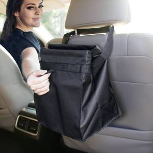 lot 28909 image: EcoNour Foldable Car Trash Bag Hanging, Garbage Bag and Waterproof Trash Can for Car, Leakproof Trash Can, SUV and Truck Seat Backs, Home, Office - Holds 2.5 Gallons (Black) - Retail $10