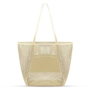 lot 28927 image: Tavaleu Mesh Beach Bag, Large Beach Bags for Women - Woven Straw Tote Bag Waterproof with Inner Pocket, Foldable Waterproof Pool Bag for Swimming Gym Grocery Travel - Retail $9